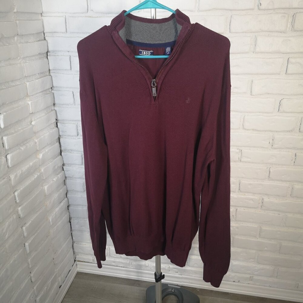 Izod Men's Size Large Burgundy 1/4 Zip Straight Fit Sweater